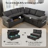 TiramisuBest 5 Seats Sectional Corduroy Sleeper Sofa with Pull Out Couch Bed, L Shape Modular Sofa with Storage Seat, USB & Cup Holders, Dark Grey - 3 of 4