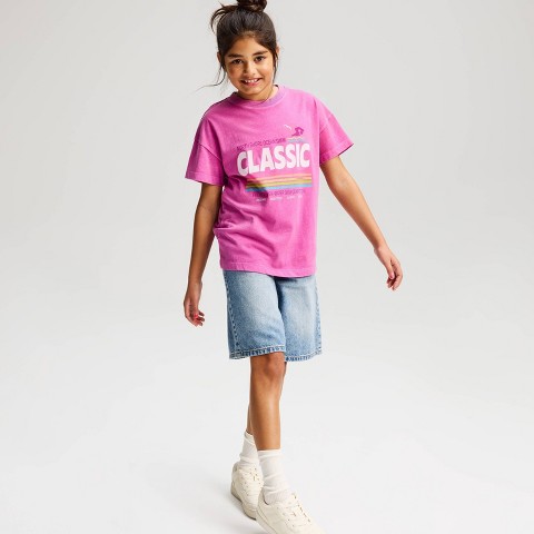 Cat & Jack Girls' Short Sleeve Oversized 'Classic' Graphic T-Shirt - Cat & Jack™ Dark Purple M