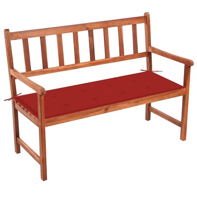 vidaXL Solid Acacia Wood Patio Bench with Red Cushion - Outdoor Garden Lounge Seat for Patio/Garden/Deck, Rustic 47.2"