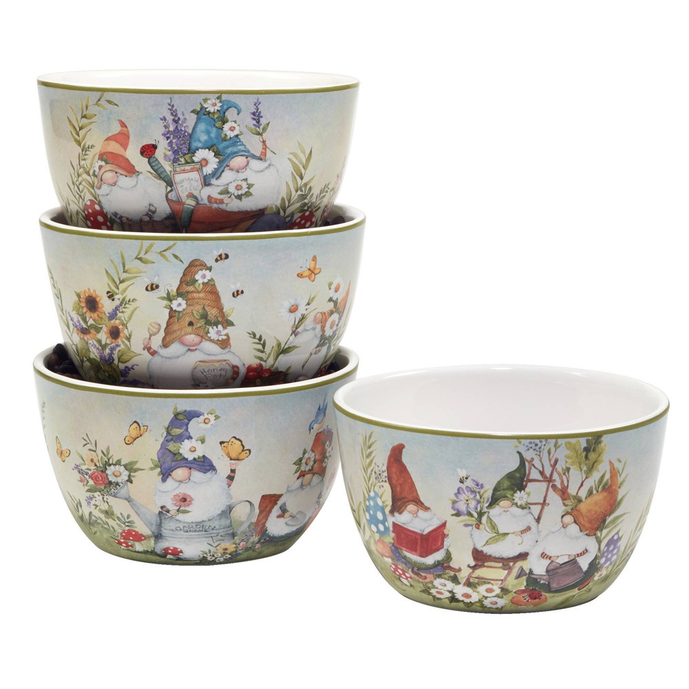 Photos - Other kitchen utensils Certified International Set of 4 Garden Gnomes Assorted Ice Cream Bowls  