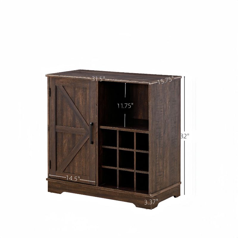 Isabel Farmhouse Coffee Table Kitchen and Dining Cabinet with Bottle Rack, Barn Door and Adjustable Storage Shelves, Indoor Furniture - Maison Boucle, 3 of 9