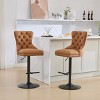 Set of 2 Swivel Bar Stools with Backs, Adjustable Height, PU Leather Upholstered Barstools with Black Base for Kitchen Island or Bar - Cuddlewood - 3 of 4