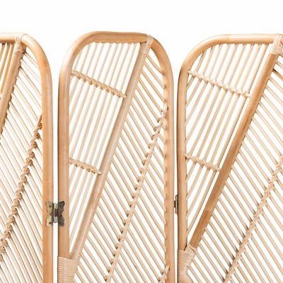 Natural Brown Rattan Folding Room Divider with Geometric Design
