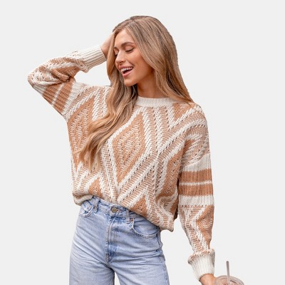 Women's Diamond Stitched Drop Sleeve Sweater - Cupshe