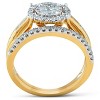 Pompeii3 1 Ct Halo Diamond Engagement Wedding Ring Set Multi Row Wedding Band Yellow Gold - 2 of 4