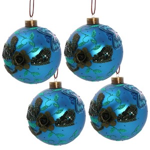 Whisen D4.7" Christmas Ball Ornaments, Glass Decorative Hanging Ball Christmas Tree Ornaments, Set of 4 - Blue - 1 of 4