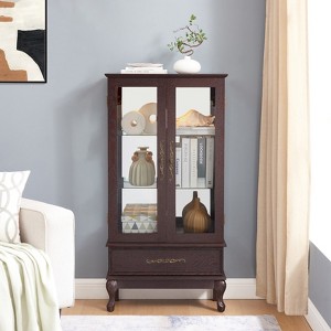 GlasFlength Decorative Storage Cabinets, Cabinet with Doors and Spacious Drawer, adding a Classic Touch To Your Home, Brown 25.98"*11.81"*51.57" - 1 of 4