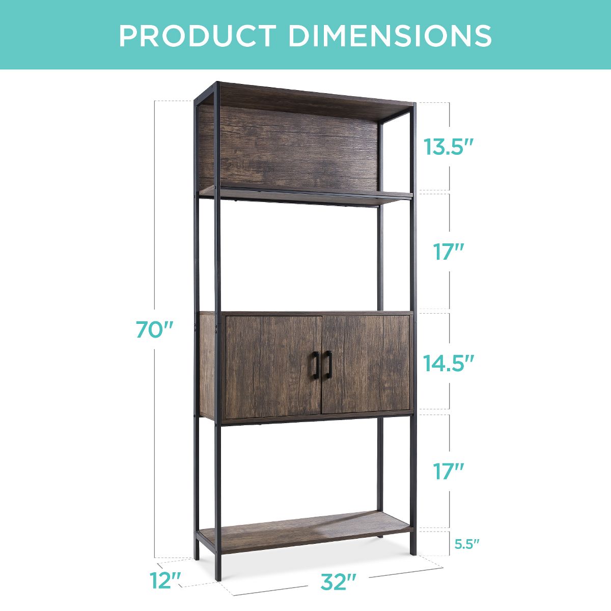 Best Choice Products Storage Bookshelf for Living Room, Walkway w/ Enclosed Cabinet, Elevated Design - Dark Walnut - thumbnail 7