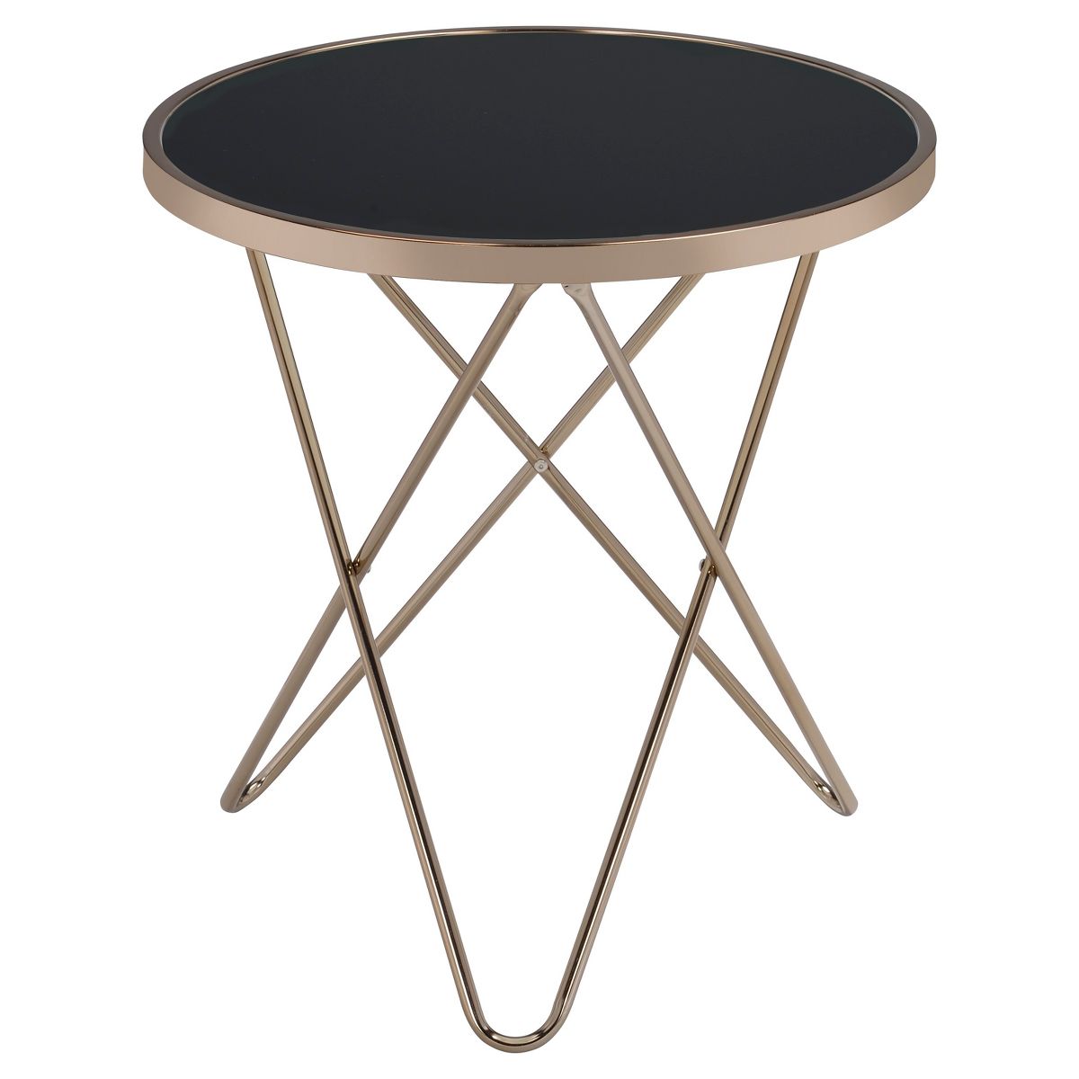 End Table Black Champagne - Acme Furniture: Modern Geometric Base, Laminated Glass, Metal Frame