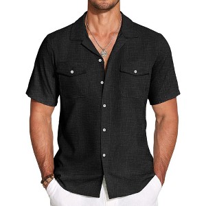 COOFANDY Men's Linen Short Sleeve Button Down Casual Cuban Collar Summer Beach Shirts Vacation Essentials - 1 of 4