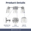 Prominence Home Fairendale 3 Light Bathroom Light Fixtures, Wall Mount Vanity Lights Over Mirror with Clear Glass Shades, Brushed Nickel - 2 of 4