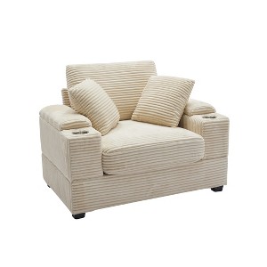 Dexmalle Corduroy Upholstered Chaise Lounge Sofa with Handrail storage and Ottoman - 1 of 4