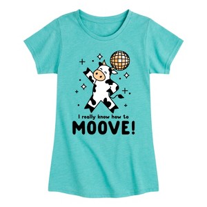 Girls' - Instant Message - Watch Me Moove Disco Cow Fitted Short Sleeve Graphic T-Shirt - 1 of 4