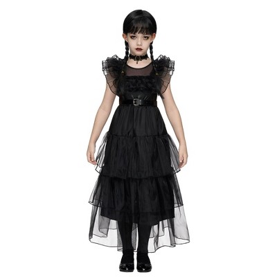 SYNCFUN Dark Vintage Prom Dress Halloween Costume Set for Girls, Kids Black Family Costume, Black Gothic Dress Costume-M