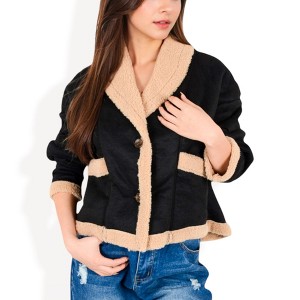 Anna-Kaci Women's Faux Shearling Jacket with Shawl Collar and Contrast Trim - 1 of 4