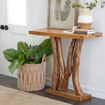 Teakwood Live Edge Console Table with Storage, 35" Brown