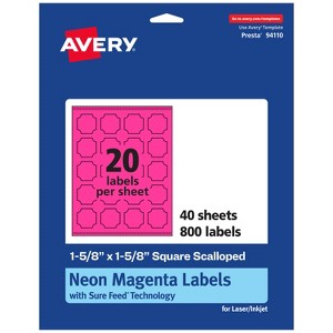Avery Neon Magenta Paper Labels, 1-5/8" x 1-5/8" Square Scalloped - 1 of 4