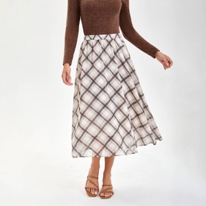 Women's Chiffon A-Line Skirt - A New Day™ Beige Check - 1 of 4