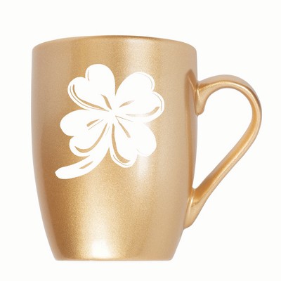 Elanze Designs Irish Four Leaf Clover 10 ounce New Bone China Coffee Tea Cup Mug, Vegas Gold