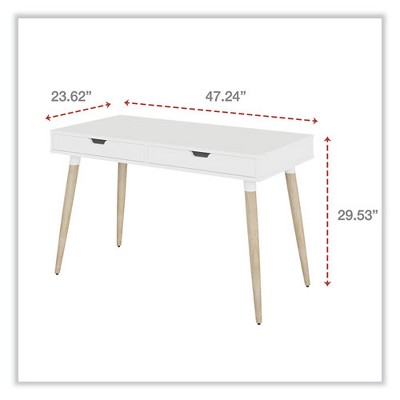White and Beige Wood Scandinavian Writing Desk with Drawers