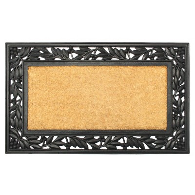 1'6" x 2'6" Molded Holly Trellis Rubber Coir Doormat Natural/Black - Raj