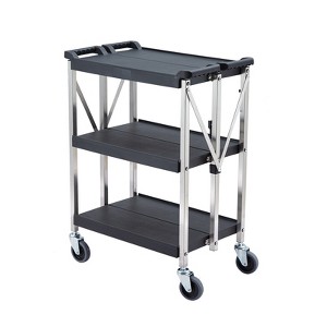 Folding Utility Carts,3-Tier Collapsible Push Cart with 360° Swivel,300LBS Service Tool Wagon for Restaurant,Garage Warehouse,Kitchen Storage - 1 of 4