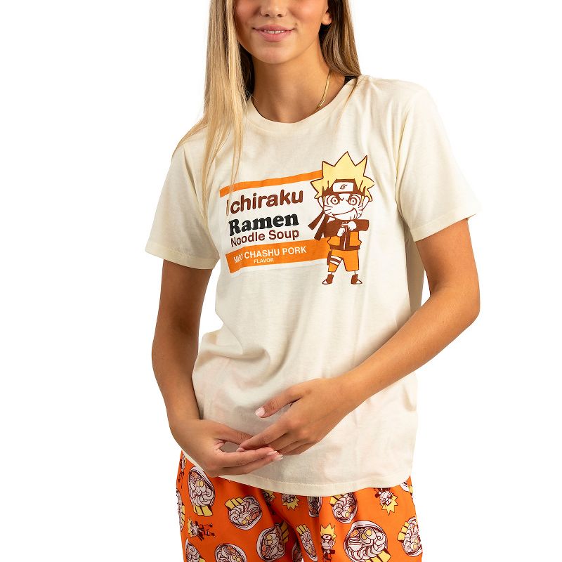 Naruto Ichiraku Ramen Adult Juniors Sleepwear Set with Short Sleeve Tee and Sleep Pants, 2 of 6
