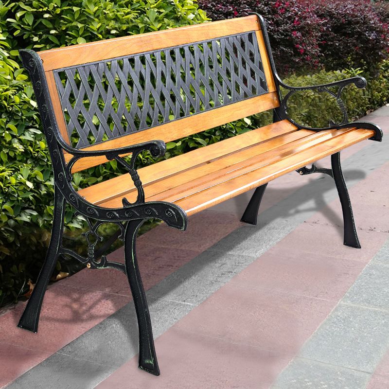 Tangkula Garden Metal Bench Porch Path Hardwood Chair for Patio Park  Outdoor Deck, 2 of 10