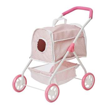 Olivia's Little World - Polka Dots Princess Baby Doll Twin Jogging  Stroller, Foldable Double Stroller with Storage Basket and Safety Lock,  Pink/Gray 