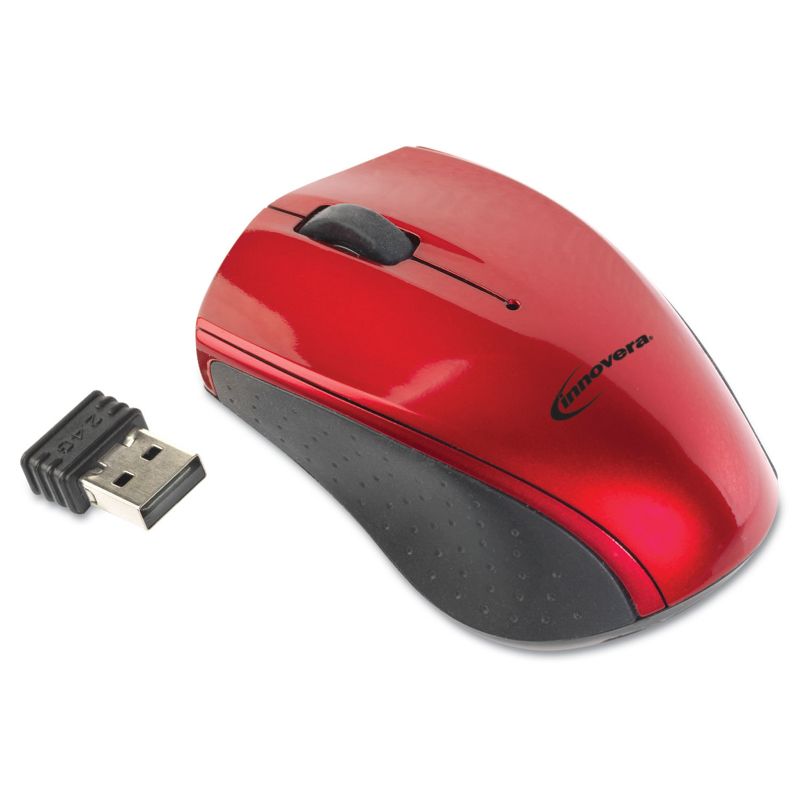 Innovera Mini Wireless Optical Mouse Three Buttons Red/Black 62204, 1 of 3