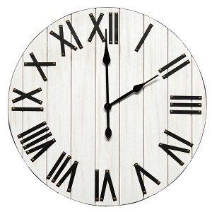 HomeRoots 21" White And Black Rustic Wood Silent Analog Round Wall Clock - 1 of 3