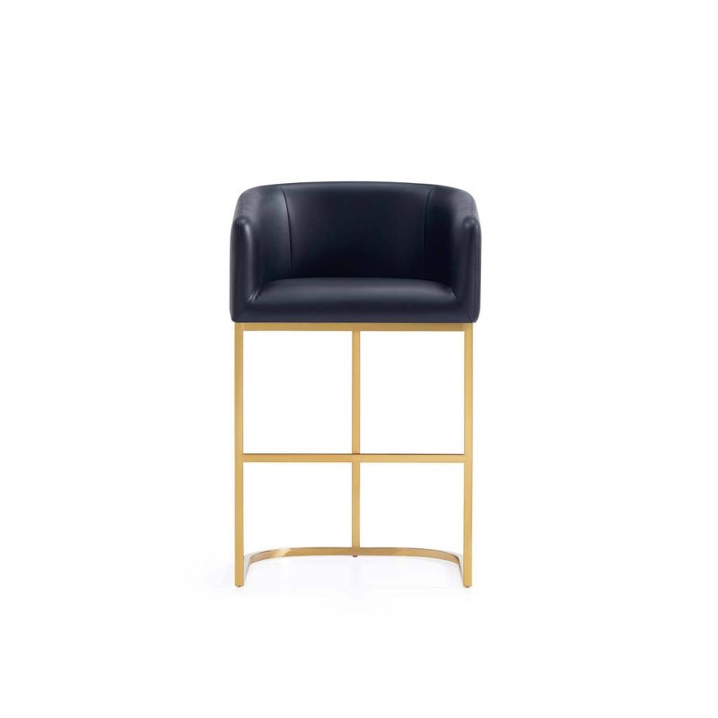 Black Leather and Gold Metal Curved Counter Stool