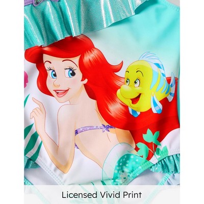 Disney Princess Girls 2 Piece Bikinis Sets Cartoon Print Swimwear Sets with Ruffled Top Orange Bating Suits (Green, 4-5 Years) — фото 6