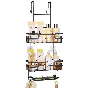 Aoibox Over The Door Shower Caddy With Double Soap Holder, Hanging Shower Organizer With 16 Hooks, No Drilling Bathroom Storage For Essentials, Black - 1 of 4