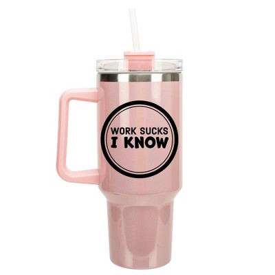 100 North Work Sucks I Know Punk Rock Song Lyrics Humor Wrap-Around 40 Oz. Stainless Steel Water Bottle Coffee Mug, Spill & Leak Resistant, Travel