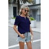 Women's V - Neck Puff Short Sleeve Jacquard Top, Casual Loose Fit Tee - 4 of 4