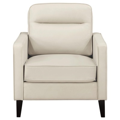 Cream Faux Leather Transitional Club Accent Chair
