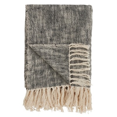 50" x 60" Gray Cotton Throw Blanket with Fringe
