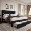 Bed Frame with 2 Storage Drawers, Vintage Velvet Upholstered Bedframe with Wooden Slat Support and Button Tufted Wingback Headboard - 2 of 4
