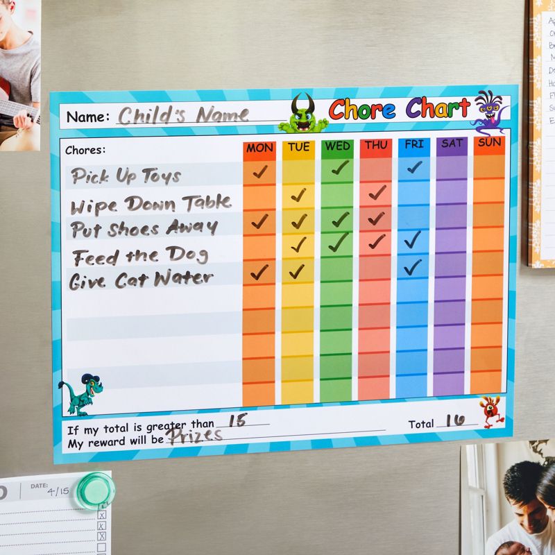 Juvale 6 Pack Dry Erase Chore Chart for Kids, Reusable Behavior Reward Board with Self-Adhesive for Classroom, Monster Designs, 14.5 x 11 In, 3 of 12