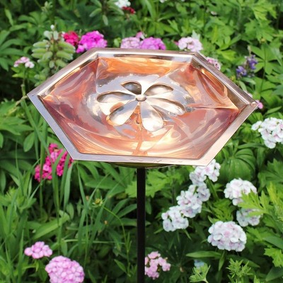 Hexagonal Copper Bee Birdbath with Metal Stake