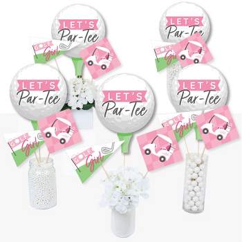 Big Dot of Happiness Golf Girl - Pink Birthday Party or Baby Shower Centerpiece Sticks - Table Toppers - Set of 15
