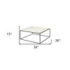 HomeRoots 36" White and Black Genuine Marble and Metal Square Coffee Table - 3 of 4