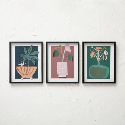 (Set of 3) 16" x 20" Floral Paper Collage Framed Wall Art White - Opalhouse™ designed with Jungalow™