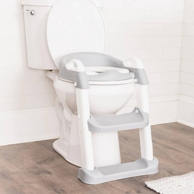 Gray and White Adjustable Toddler Potty Seat with Steps
