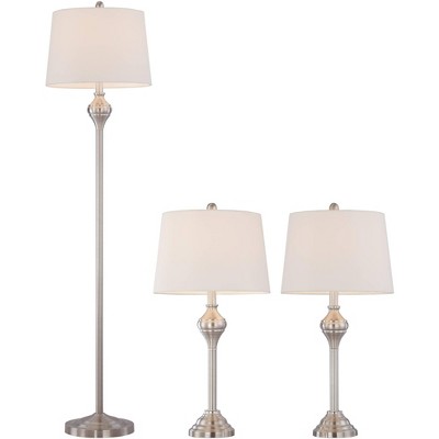 Mason Brushed Steel 3-Piece Lamp Set with White Drum Shades