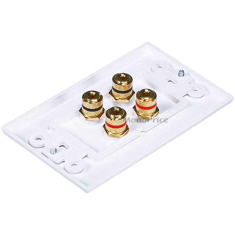 Monoprice High Quality Banana Binding Post Two-Piece Inset Wall Plate - White - Coupler Type For 2 Speakers, 2 of 5