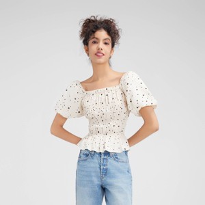 Women's Shirred Puff Sleeve Blouse - Wild Fable™ - 1 of 4