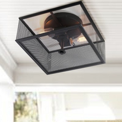 Modern Industrial Chic Black Metal Mesh Flush Mount Light