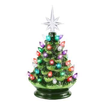 Joiedomi 9" Tabletop Prelit Ceramic Christmas Tree  with LED Lights Battery Powered, Mini Hand-Painted Christmas Tree
